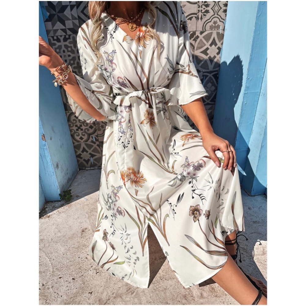 Boho Floral Print Ruffle Sleeve Vacation Dress - Picture 6 of 6